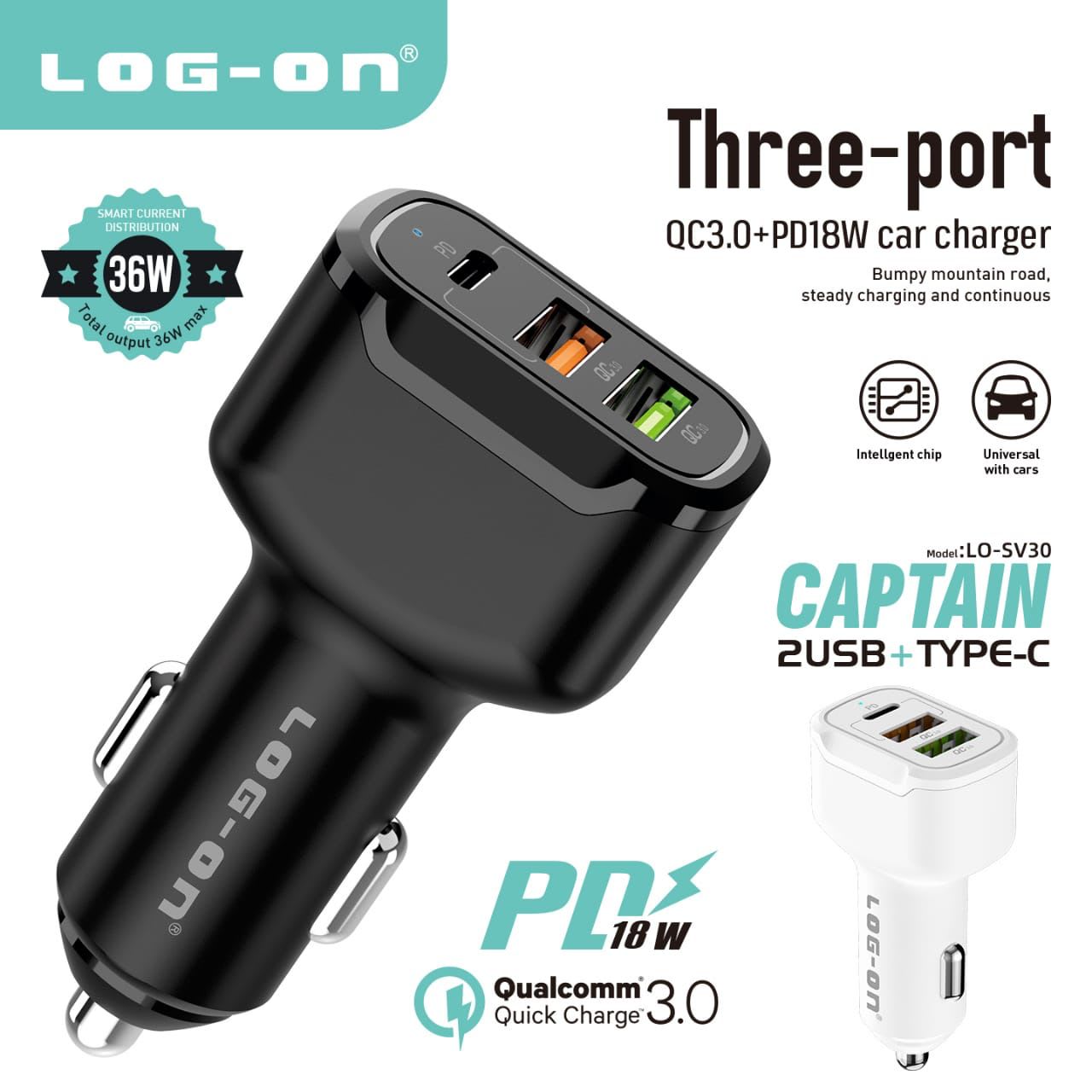 BATOK SAVER MOBIL LOG ON 3PORT USB LO-SV30 PD+QC3.0 FAST CHARGING