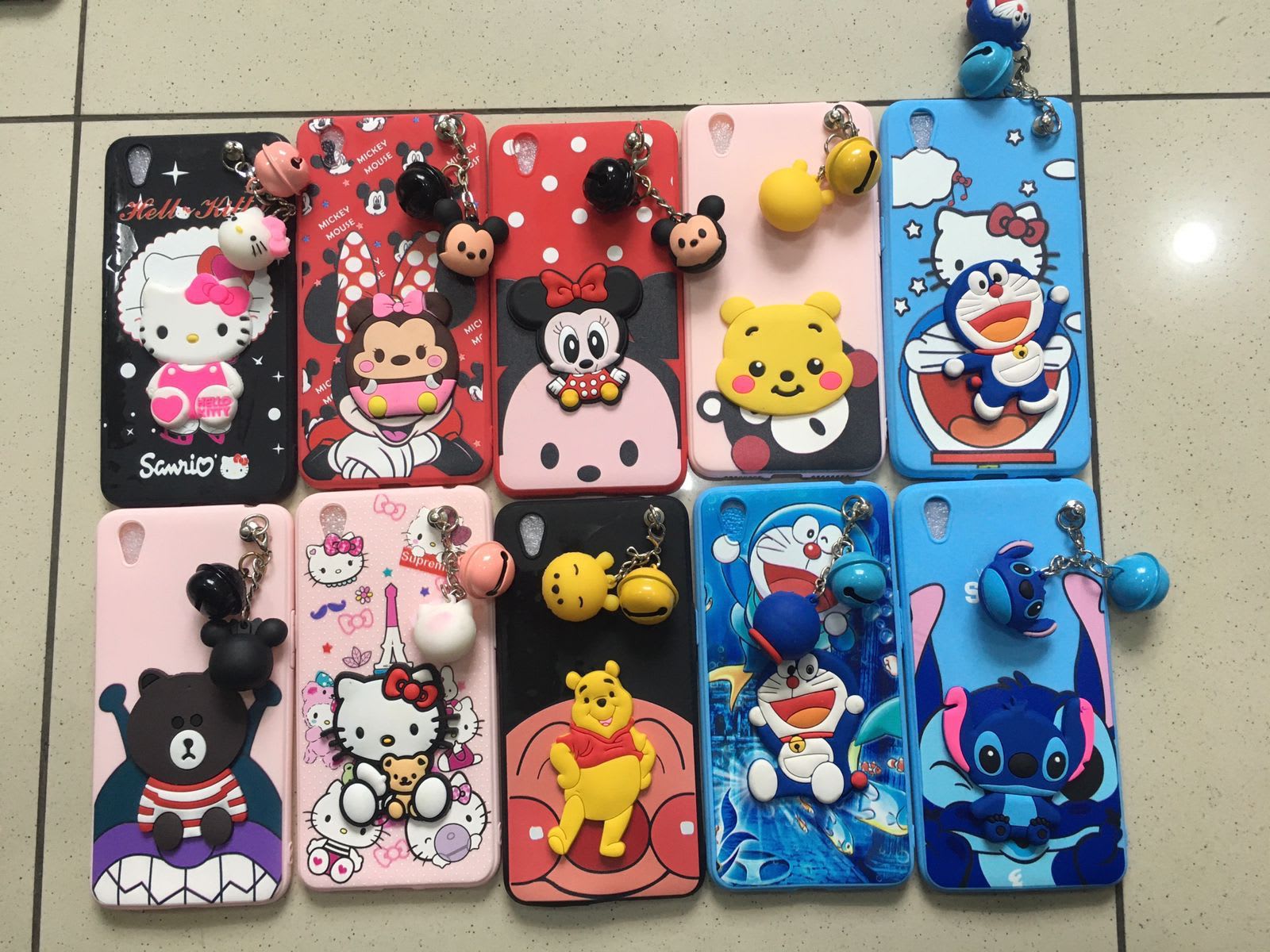 Case gambar campur cartoon+boneka + tali lonceng