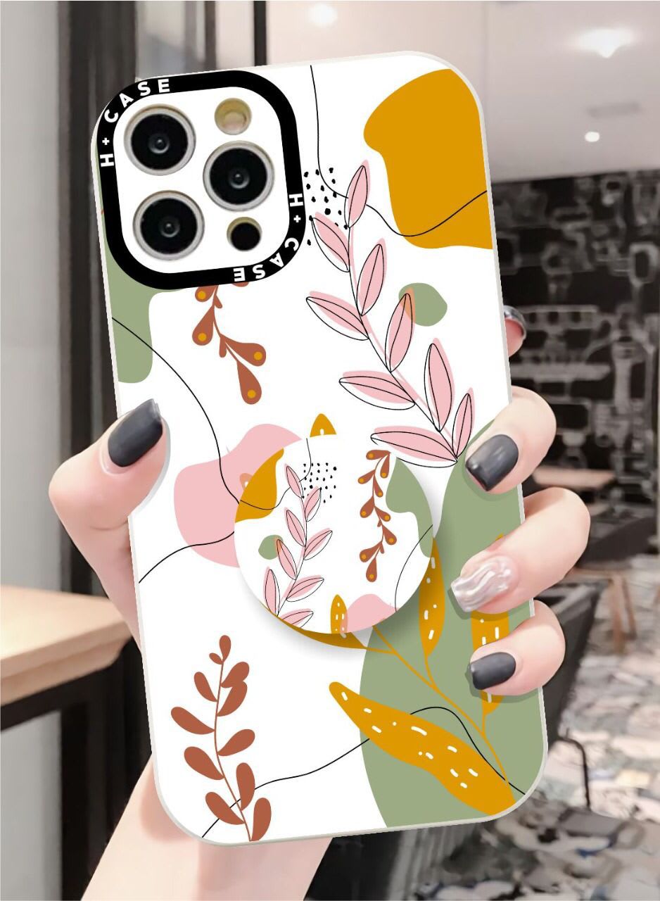 SOFTCASE PREMIUM WHITE LEAF BATIK + POP SOCKET PC