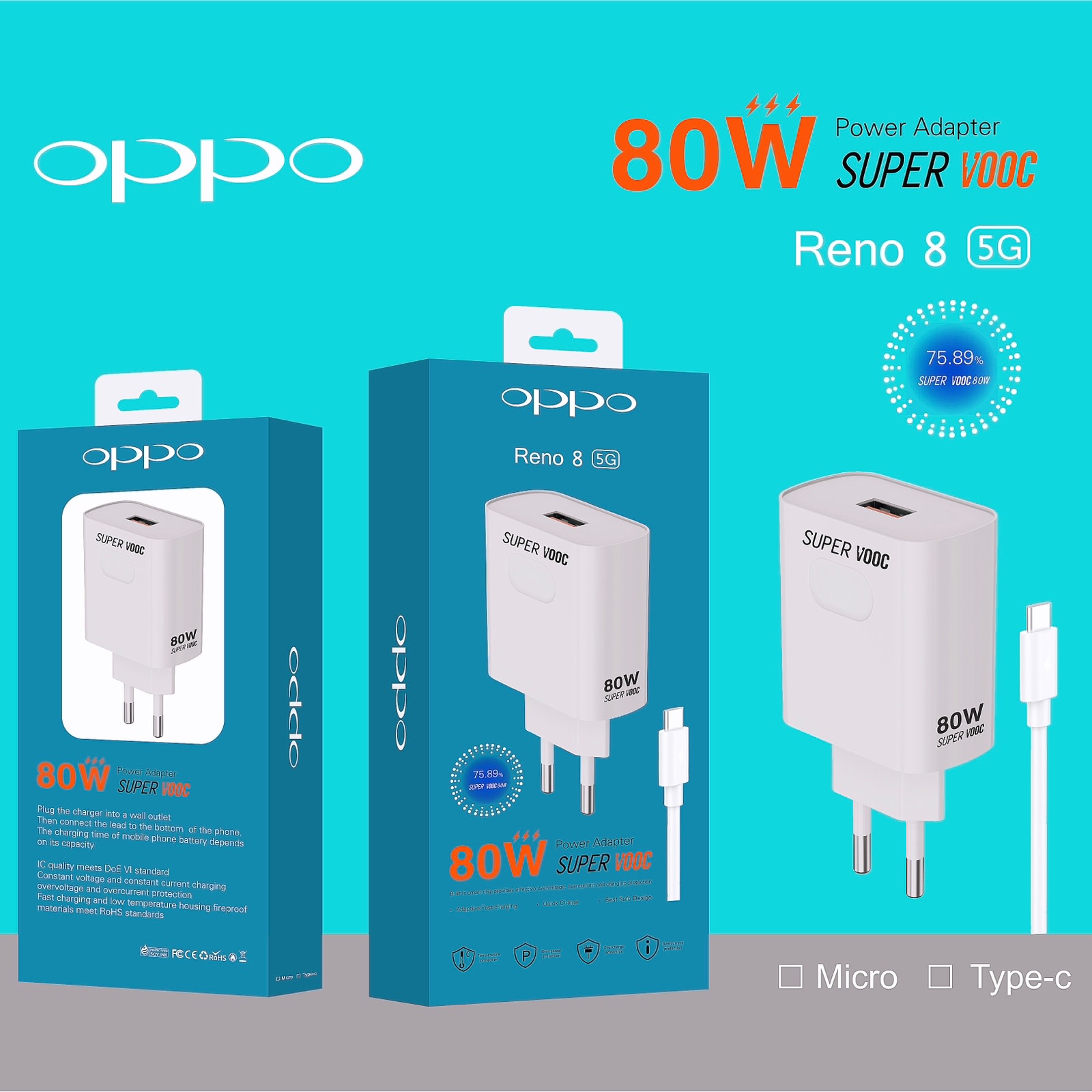 CHARGER OPPO RENO 8 PRO 5G SUPER VOOC CHARGING Qeong