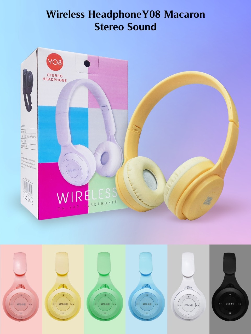 HEADPHONE WIRELESS Y08  MACARON BLUETOOTH