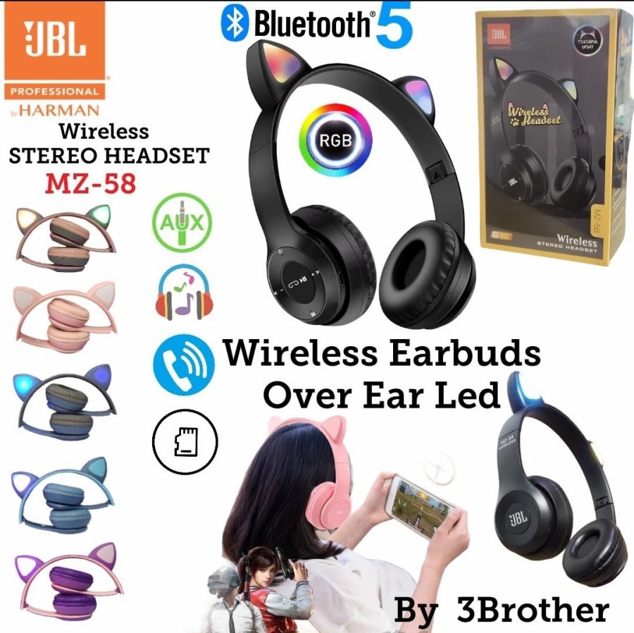 Headphone Wireless MZ-58 Bluetooth5.0 Earbuds Cat LED High Quality