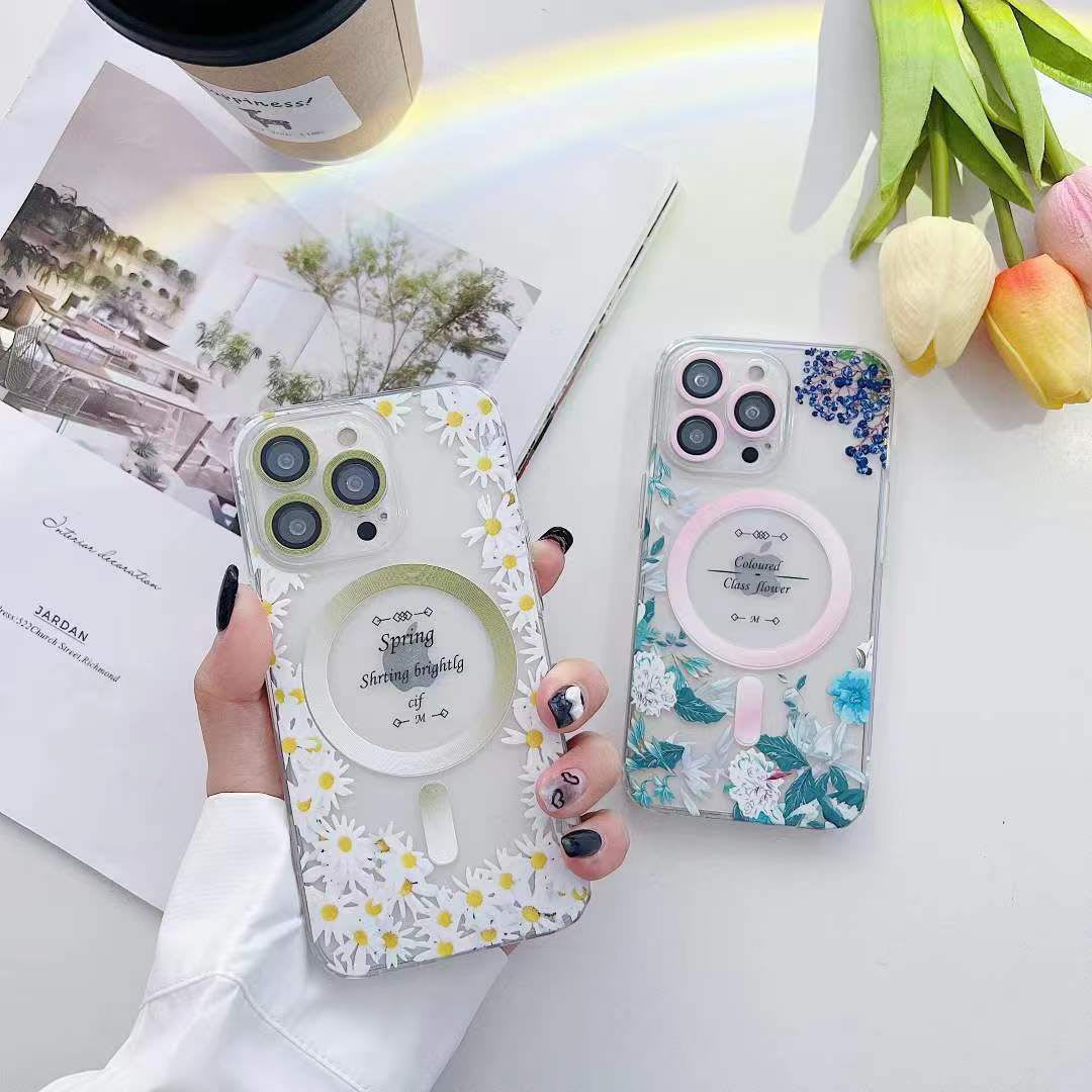 CASE MAGSAFE MOTIF FLOWERS + PROTECTOR GLASS