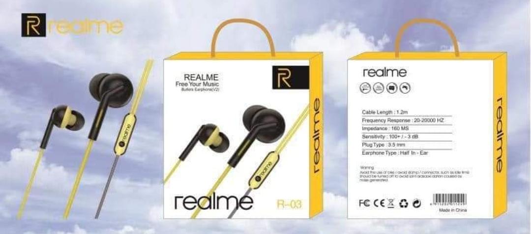 Hf Headset REALME R-03 in-ear Stereo Earphones Sound Pure Bass