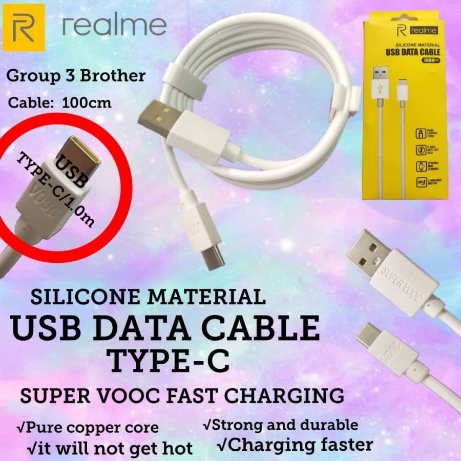 Kabel Data Realme USB Type-C Super VOOC Fast Charger Original