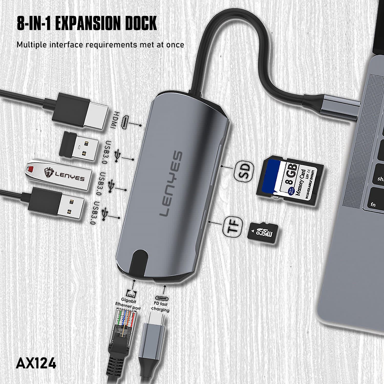 LENYES TYPE C HUB AX -124 8 IN 1