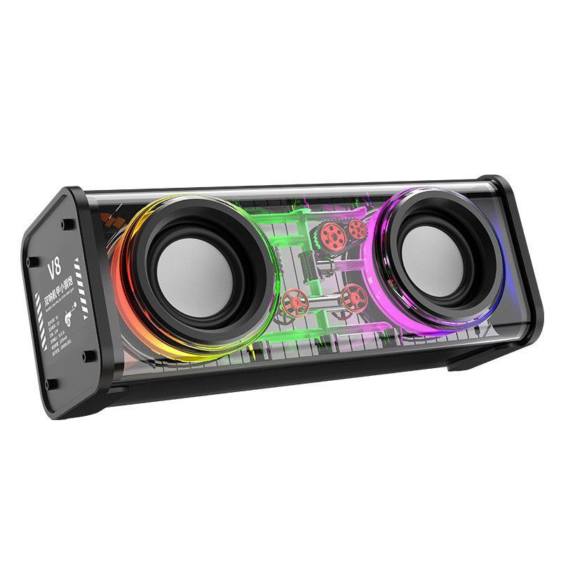 SPEAKER TWS TRANSPARAN V8 RGB DOUBLE SUBWOOFER