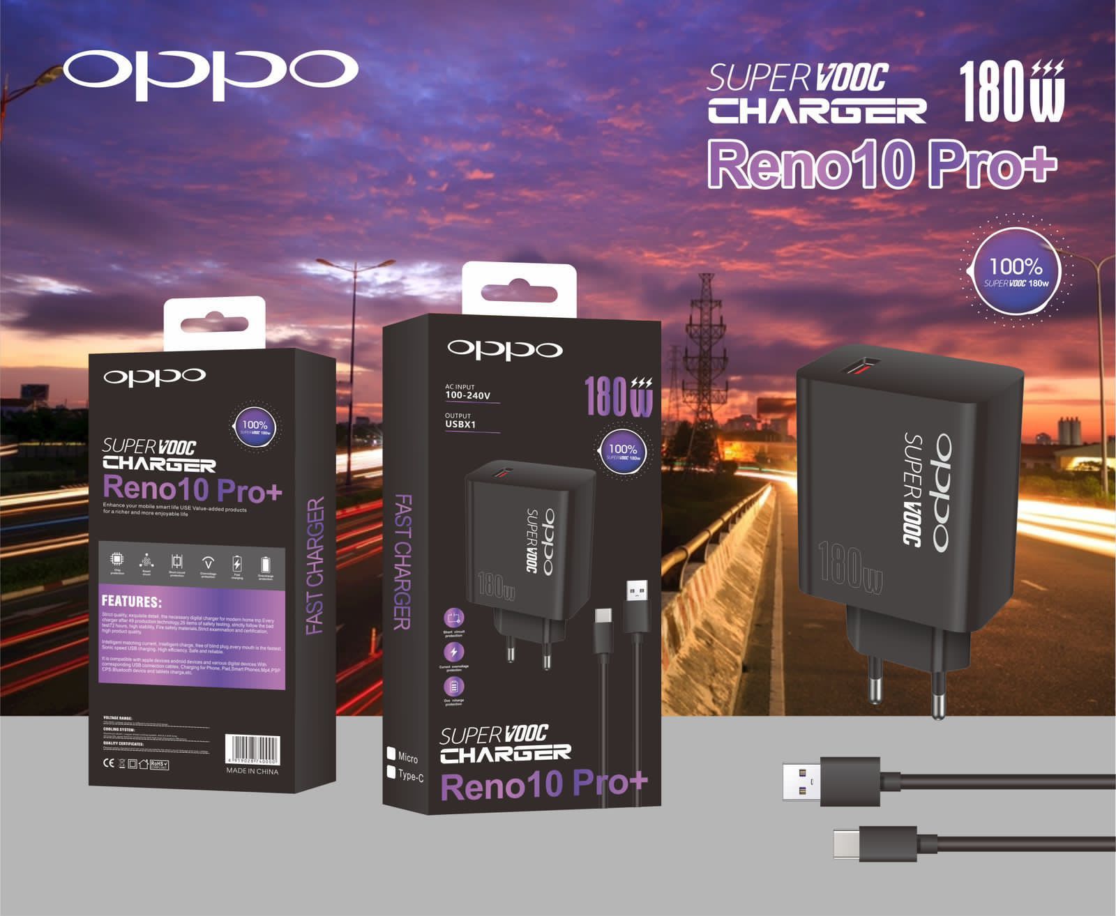 CHARGER OPPO RENO 10+ 180W BLACK