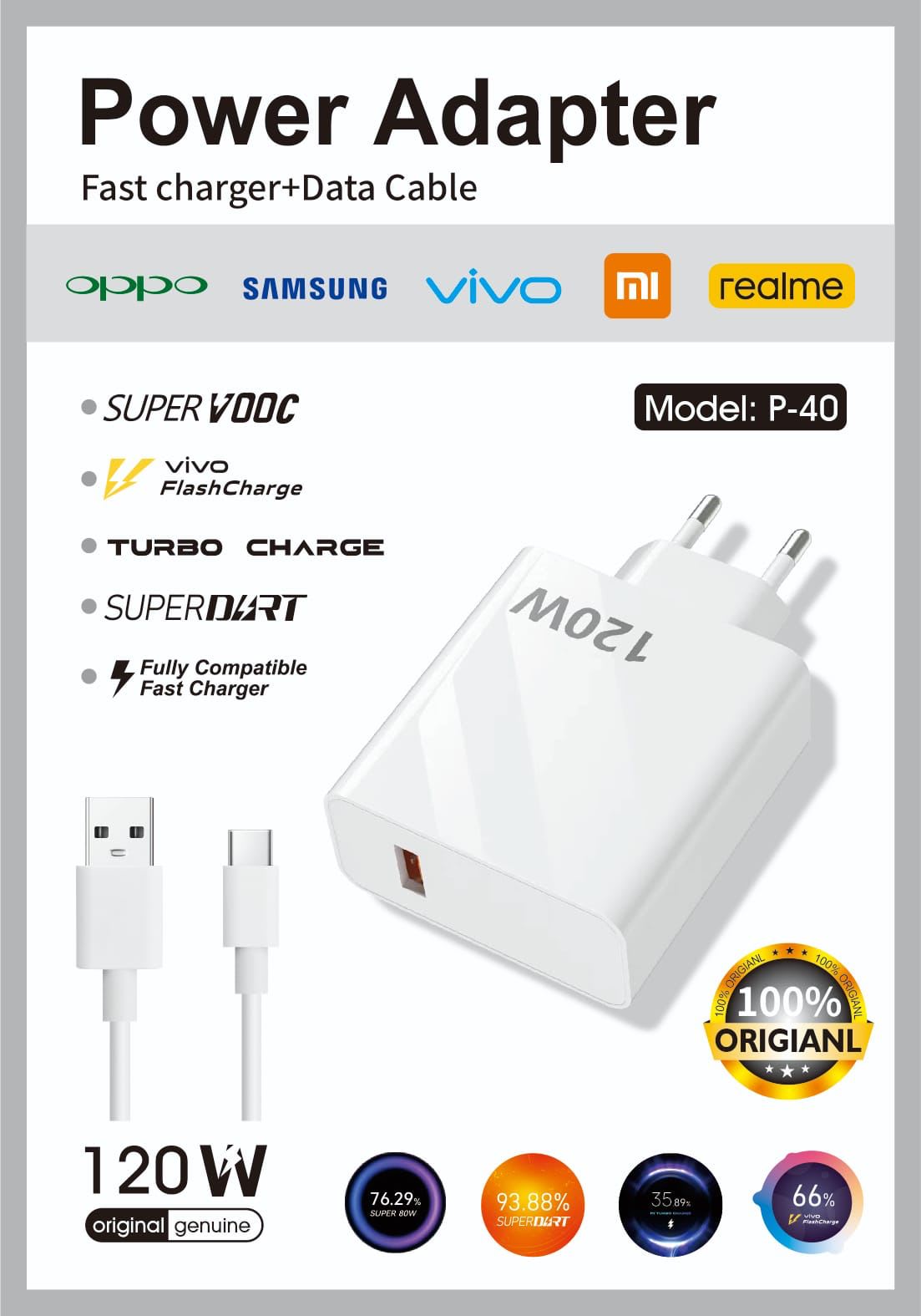 TRAVEL CHARGER BRANDED P-40 120W TYPE C