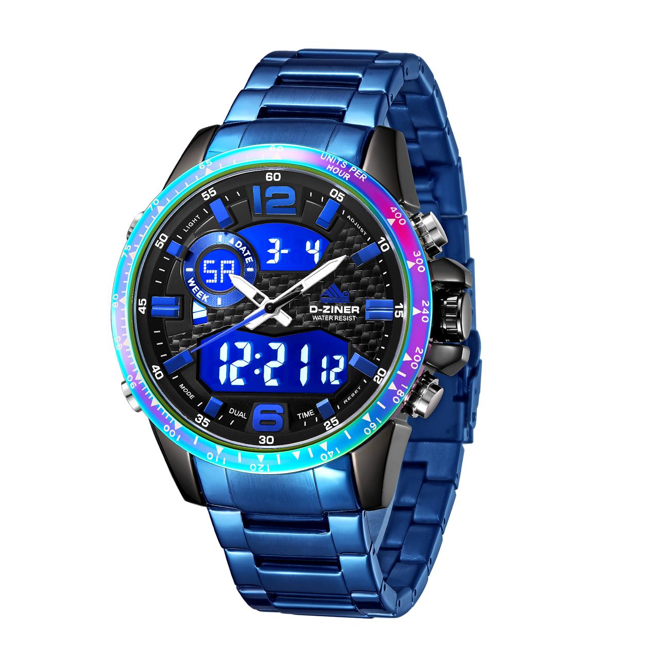 JAM TANGAN PRIA DZINER 8306 DOUBLE TIME RANTAI STAINLESS STEEL WATER RESISTANT 30M