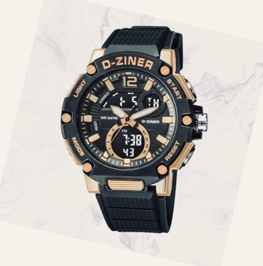 JAM TANGAN PRIA DZINER 8283 DOUBLE TIME WATER RESISTANT 30M