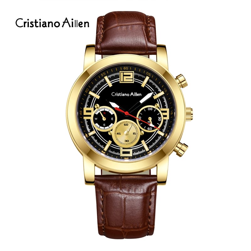 Jam Tangan Pria Cristiano Aillen 08331G Strap Kulit Chrono