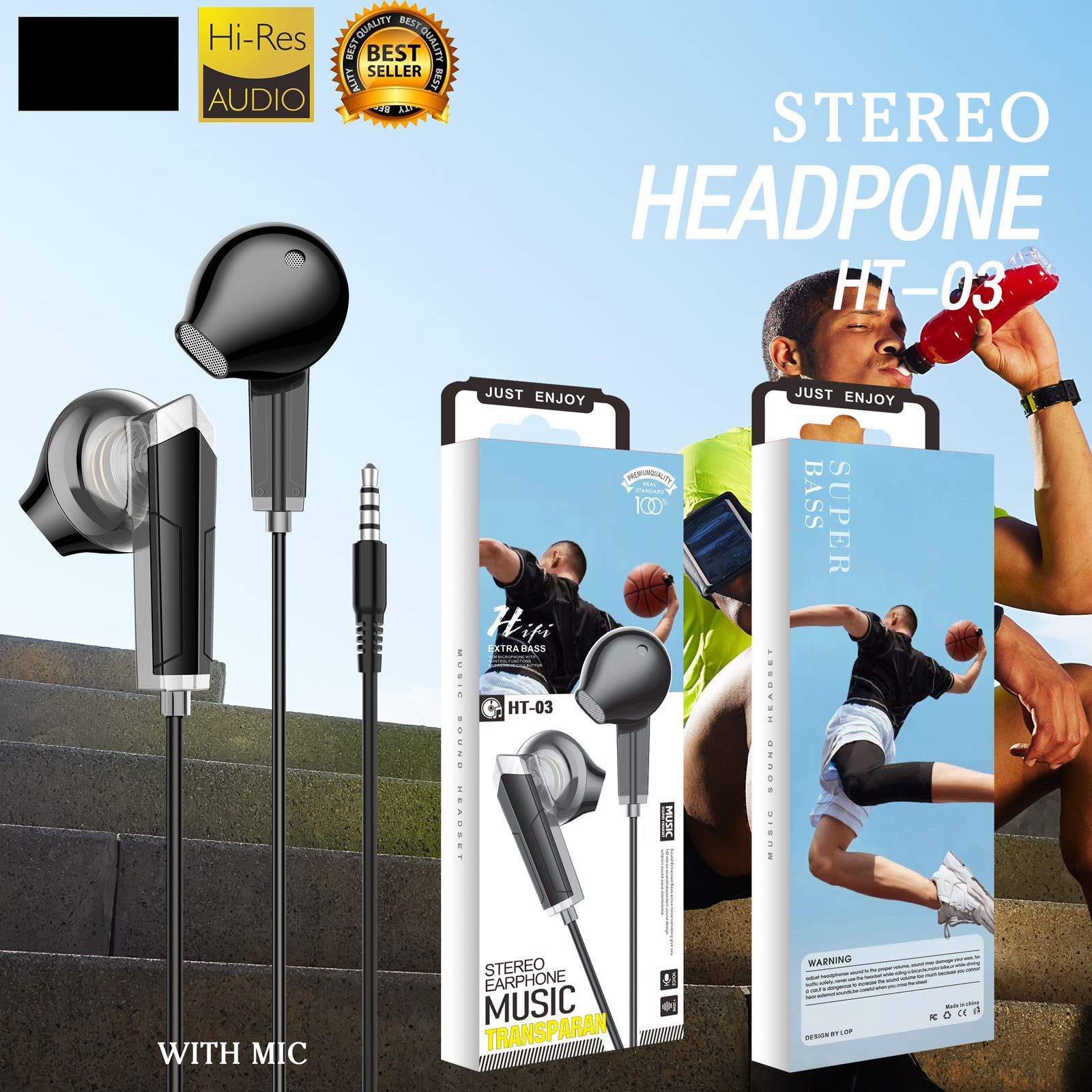 HANDSFREE BRANDED STEREO TRANSPARAN HT-03