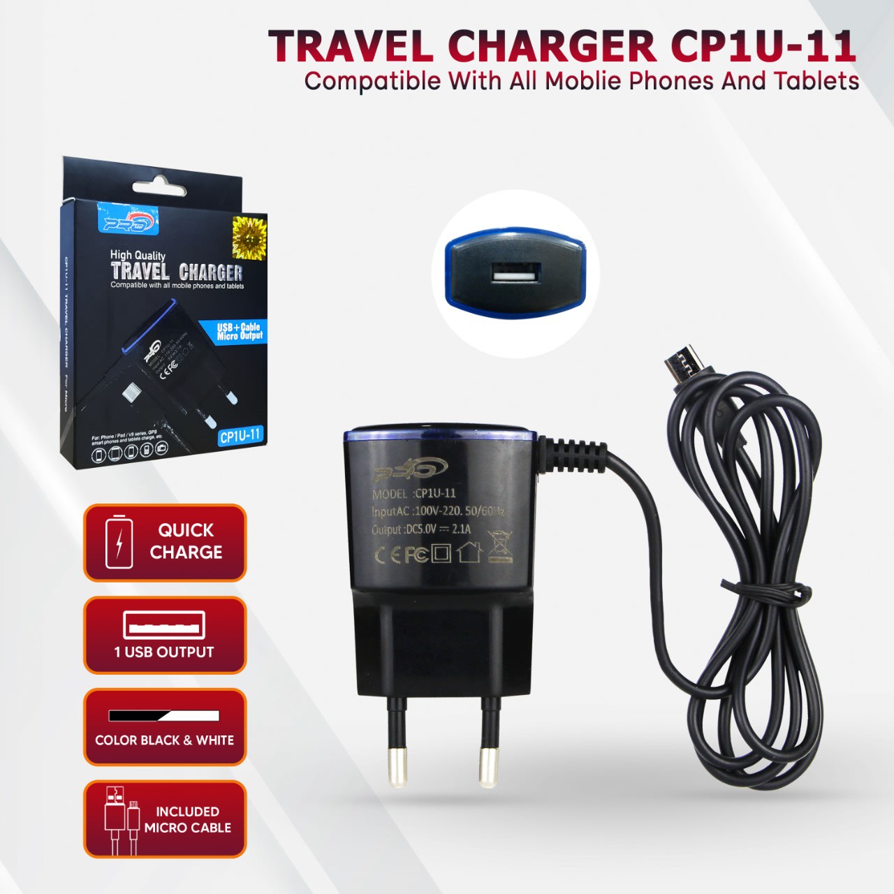 TRAVEL CHARGER PRO CP1U+ KABEL V8