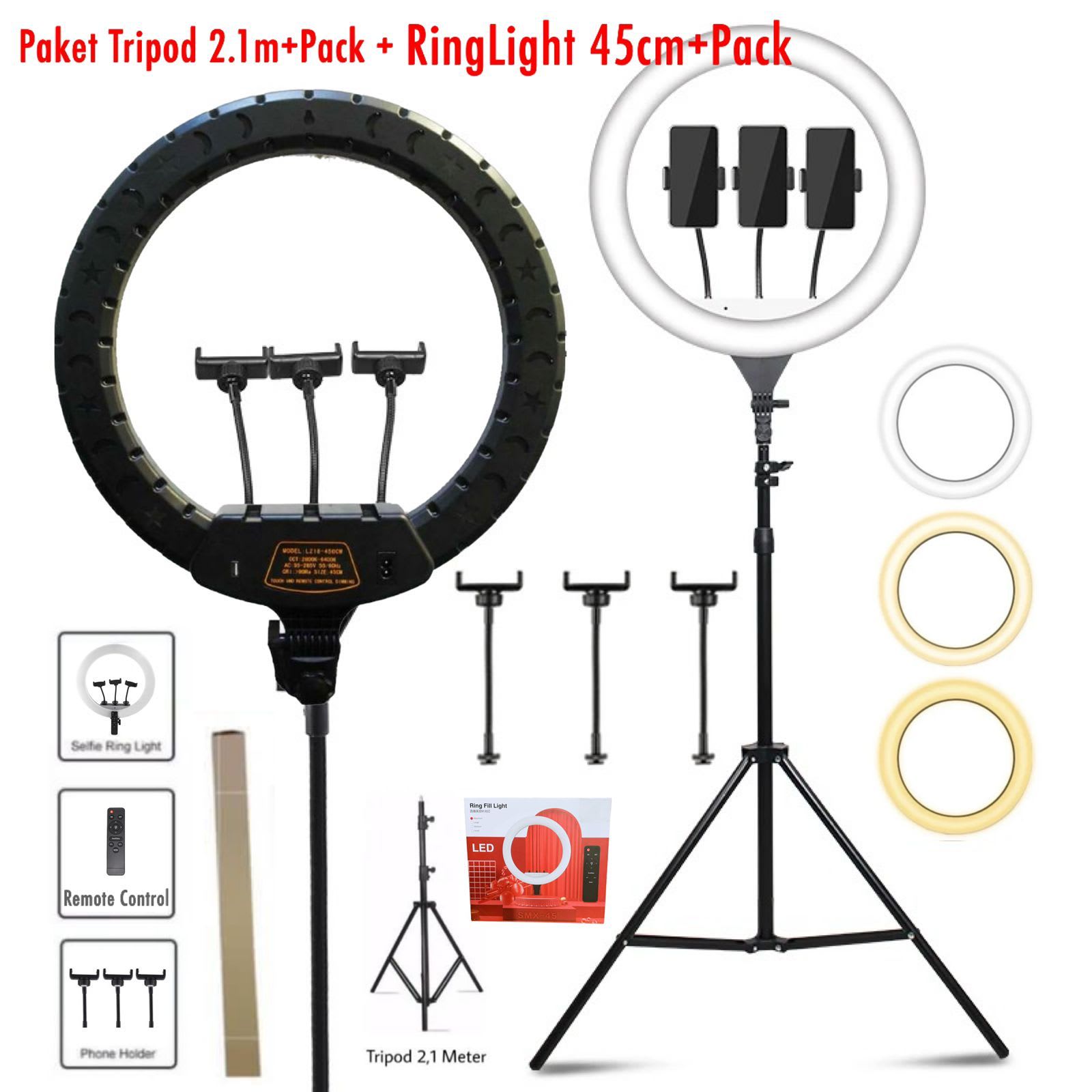 PAKET TRIPOD 2.1M + RINGLIGHT 45CM