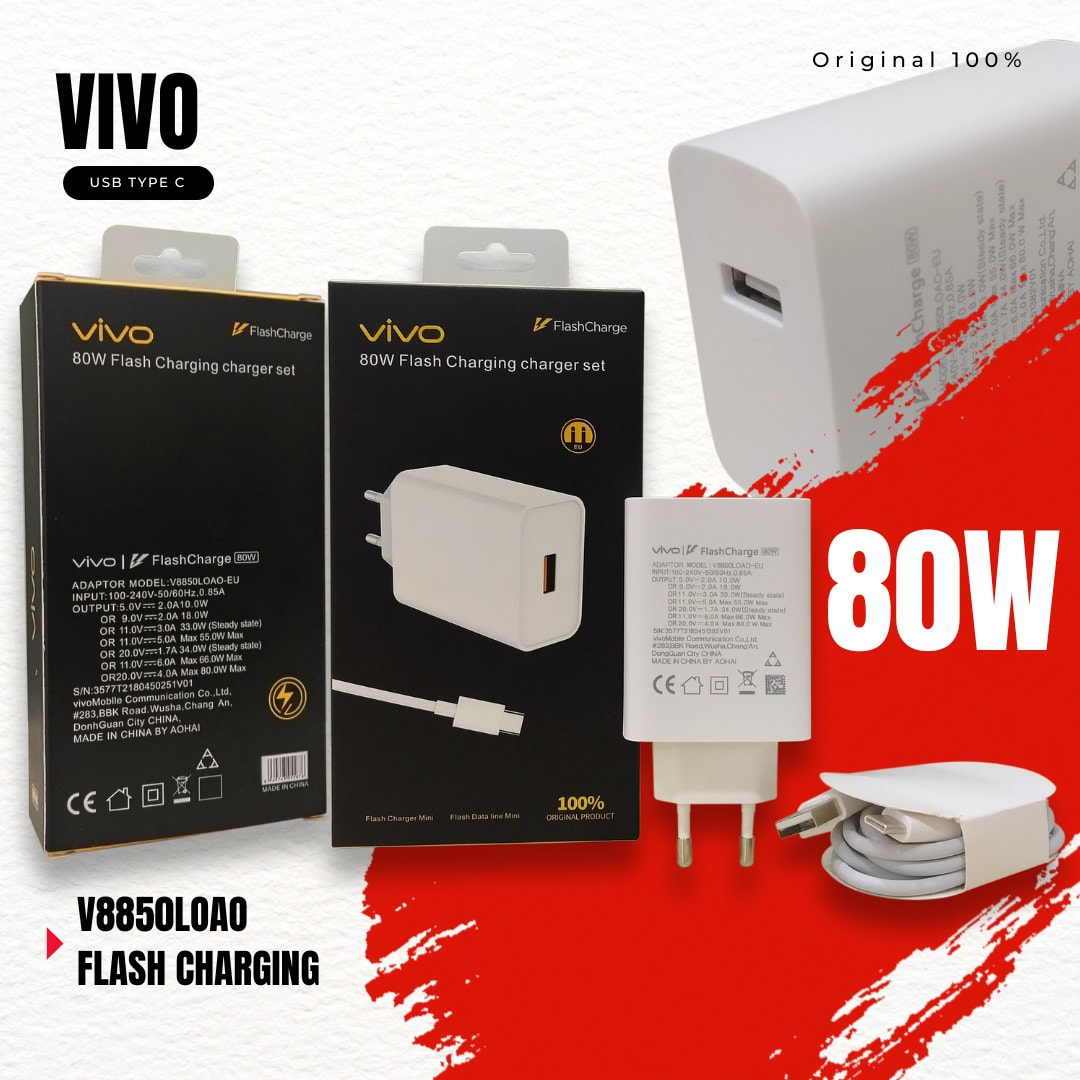 CHARGER VIVO 80W TYPE C FLASH CHARGING ORIGINAL 100%