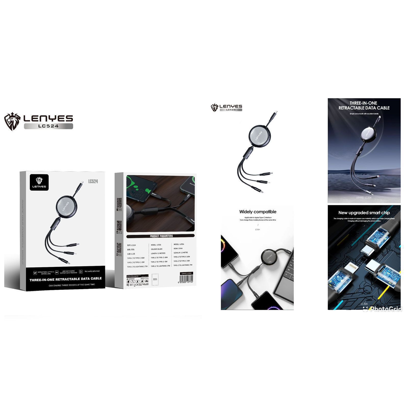 KABEL DATA LENYES TARIK LC-524 3 IN 1