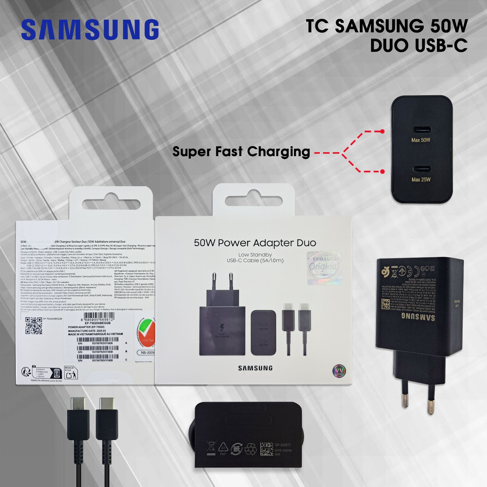 CHARGER SAMSUNG DUAL USB - C 50W FAST CHARGING