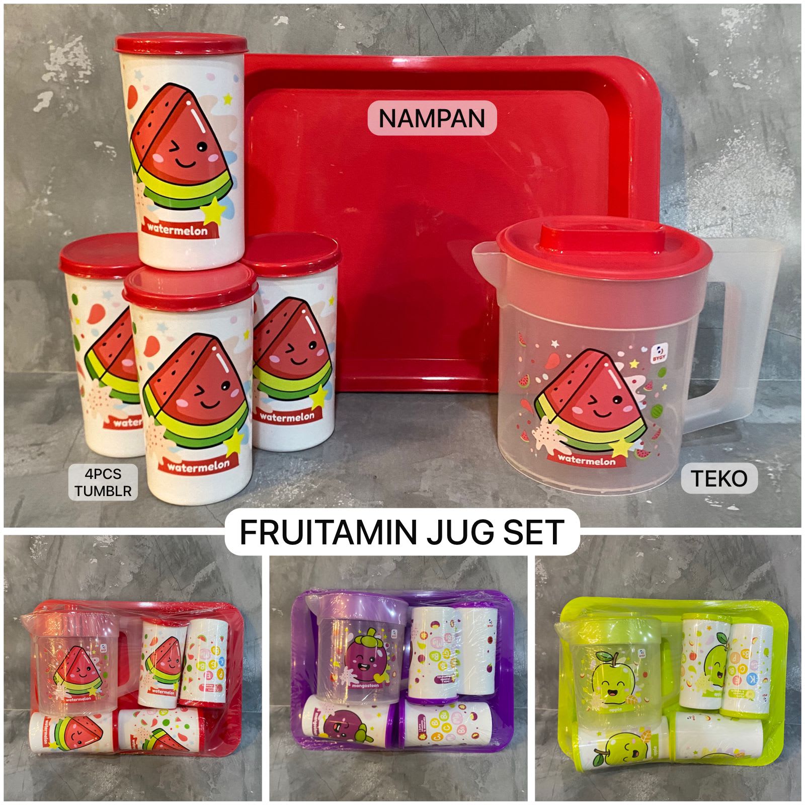 SET TEKO ISI 4 GELAS + NAMPAN FOOD GRADE