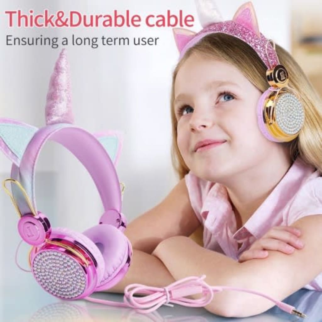 HGM-012 SOHA Headset Bando Cute Unicorn SWAROVSKI DIAMOND Kabel Headphone Microphone Earphone Music Stereo Design kuda poni Untuk Anak Belajar Online di qeong.com