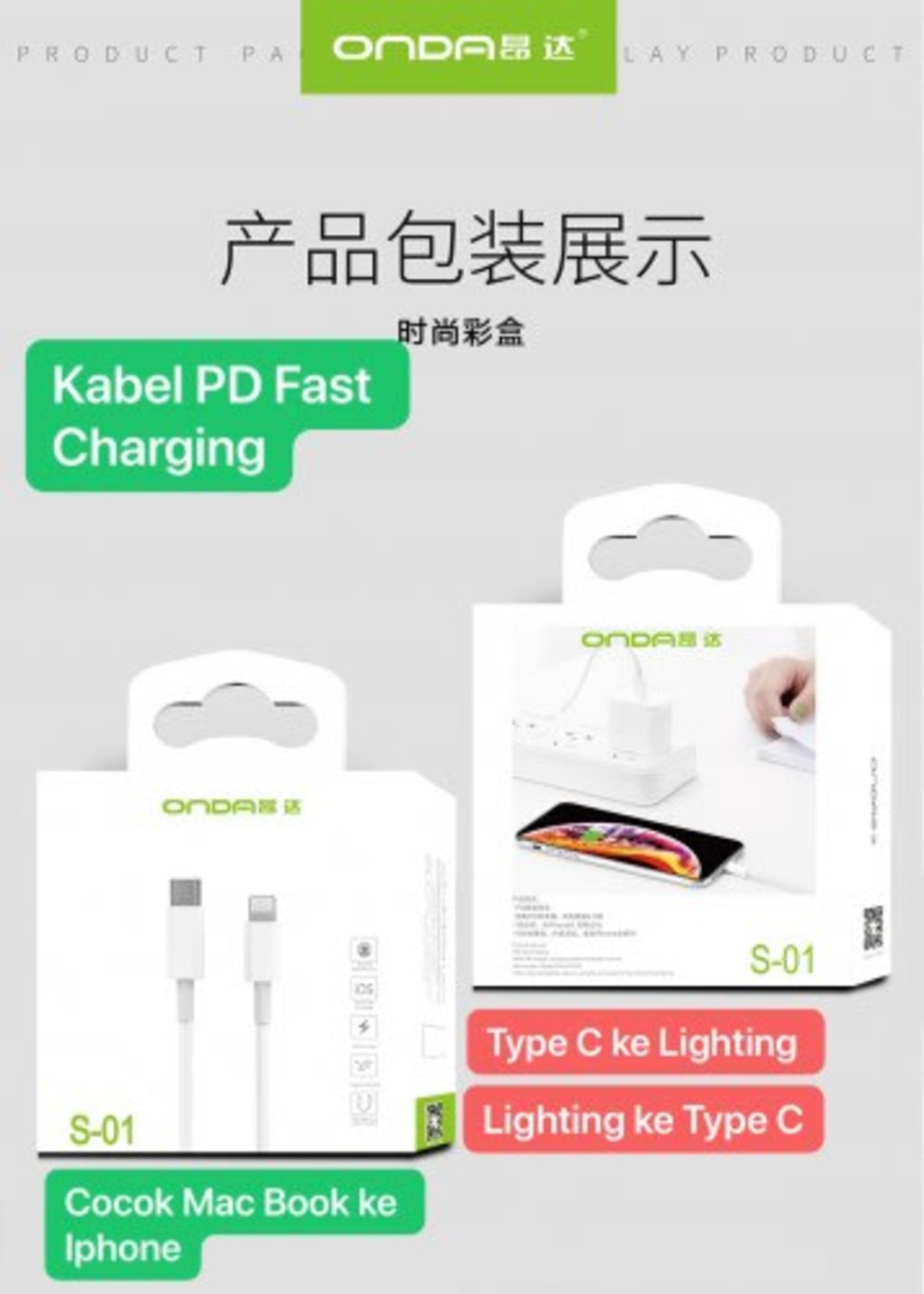 Onda S-01 Kabel USB Type C Ke Lightning Iphone Kabel Charger iPhone PD Fast Charging di qeong.com