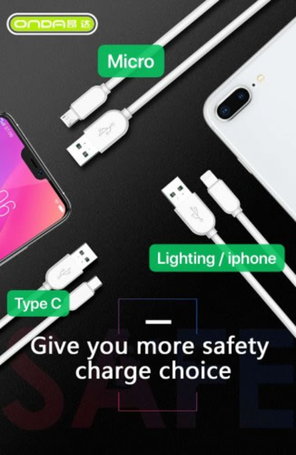 ONDA AL-50 Kabel Data USB Micro,Type C,Dan Iphone  Fast Charging 5A 120cm QualComm di qeong.com