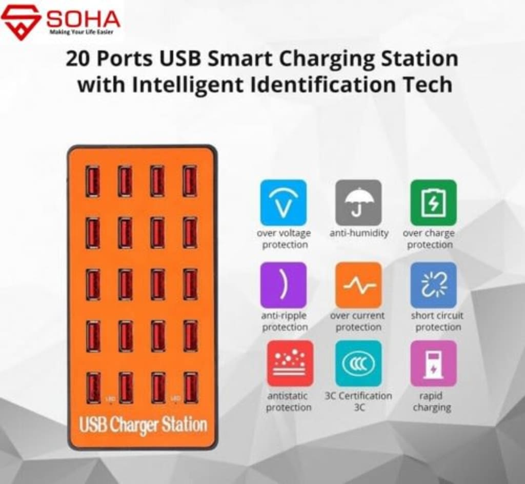 MP-01 SOHA A5 Charger Multi Port / SMART Charging Station Dock Universal 80W 20 Port USB 16 Ampere Fast Charging Plus Outputnya Automatic di qeong.com