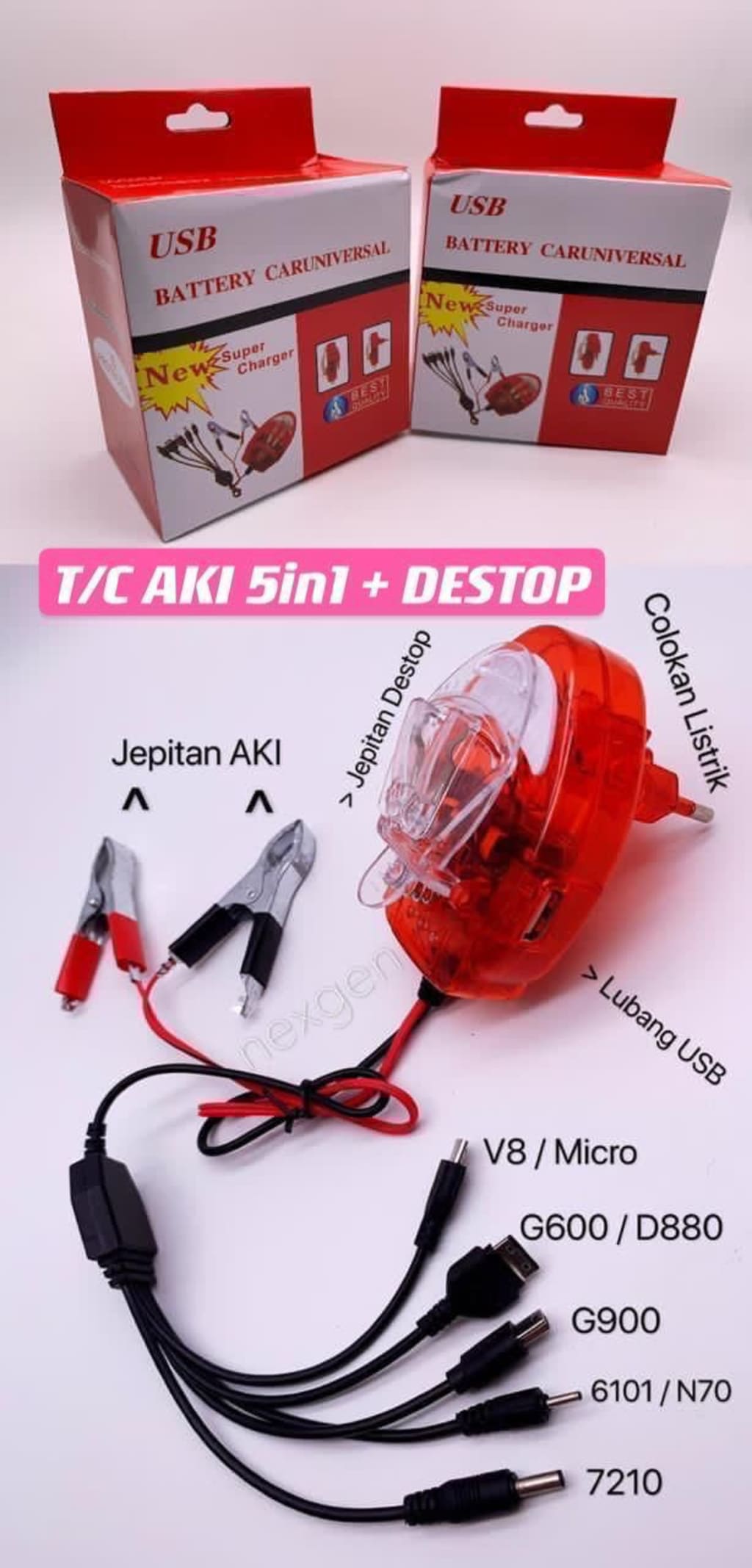 Travel Charger AKI 5in1 + DESTOP USB colokan listrik multifungsi di qeong.com