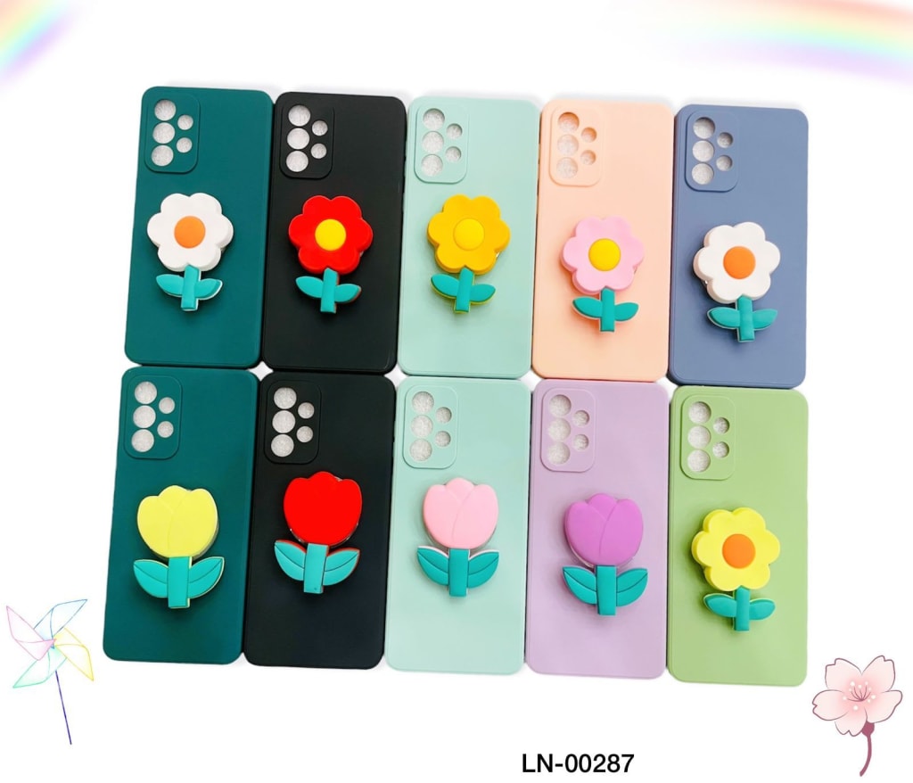 (LN-00287)CASE MACARON 3D FLOWER & TULIP POP SOCKET di qeong.com