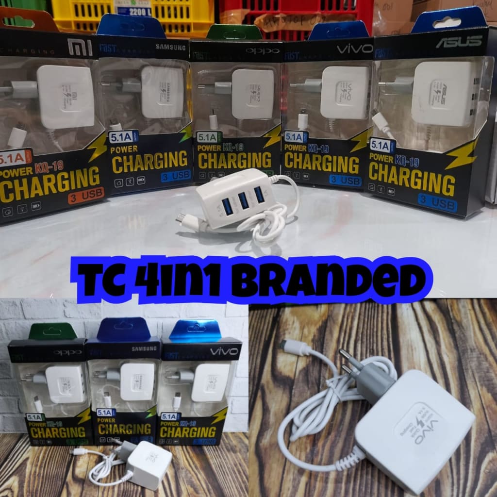 TRAVEL CHARGER BRANDED 4 IN 1 3 USB di qeong.com