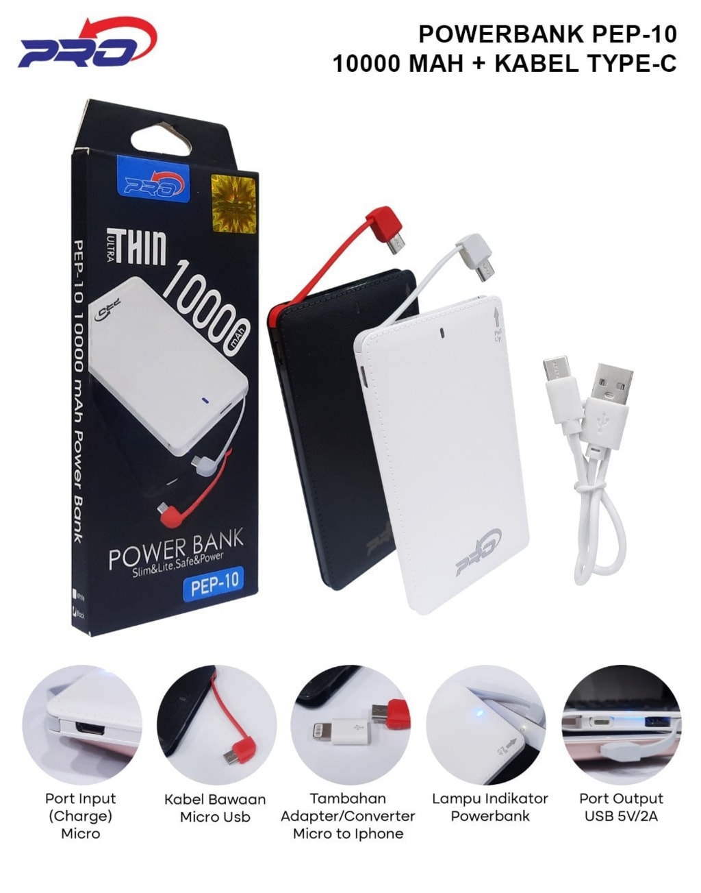 POWER BANK SLIM PEP-10 LED 10000 MAH di qeong.com