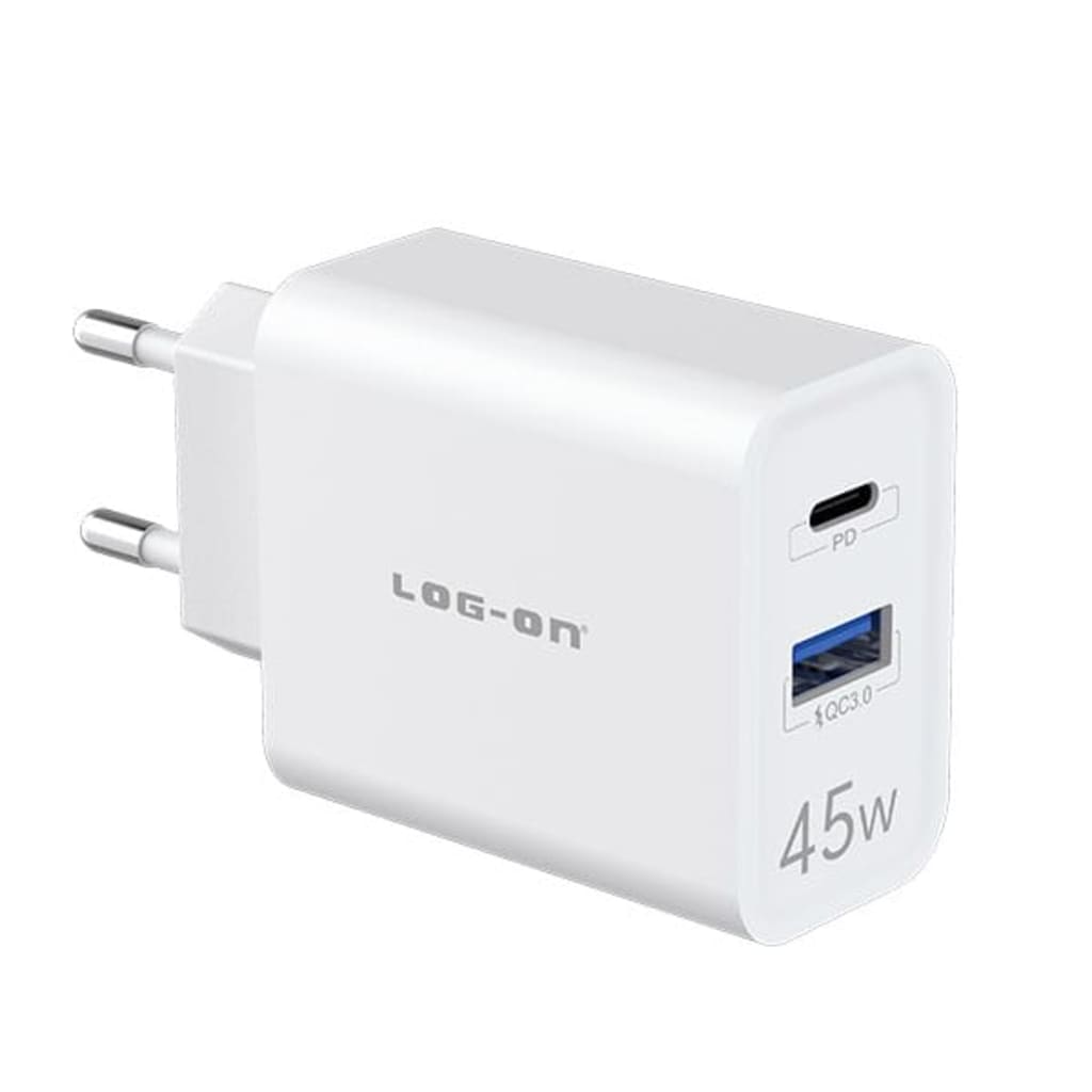 LOG ON CHARGER PD45W+QC4.0+QC3.0 DUAL PORT QUICK CHARGER LO-CPD600 di qeong.com