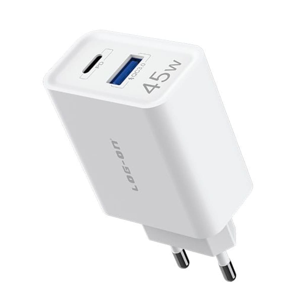 LOG ON CHARGER PD45W+QC4.0+QC3.0 DUAL PORT QUICK CHARGER LO-CPD600 di qeong.com