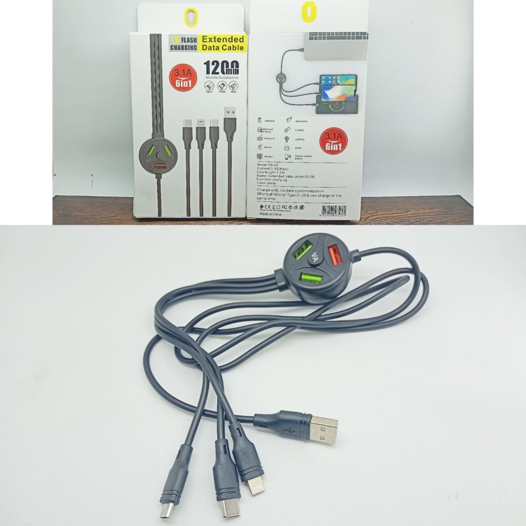 KABEL DATA 6 IN 1 FAST CHARGING 3.1A di qeong.com