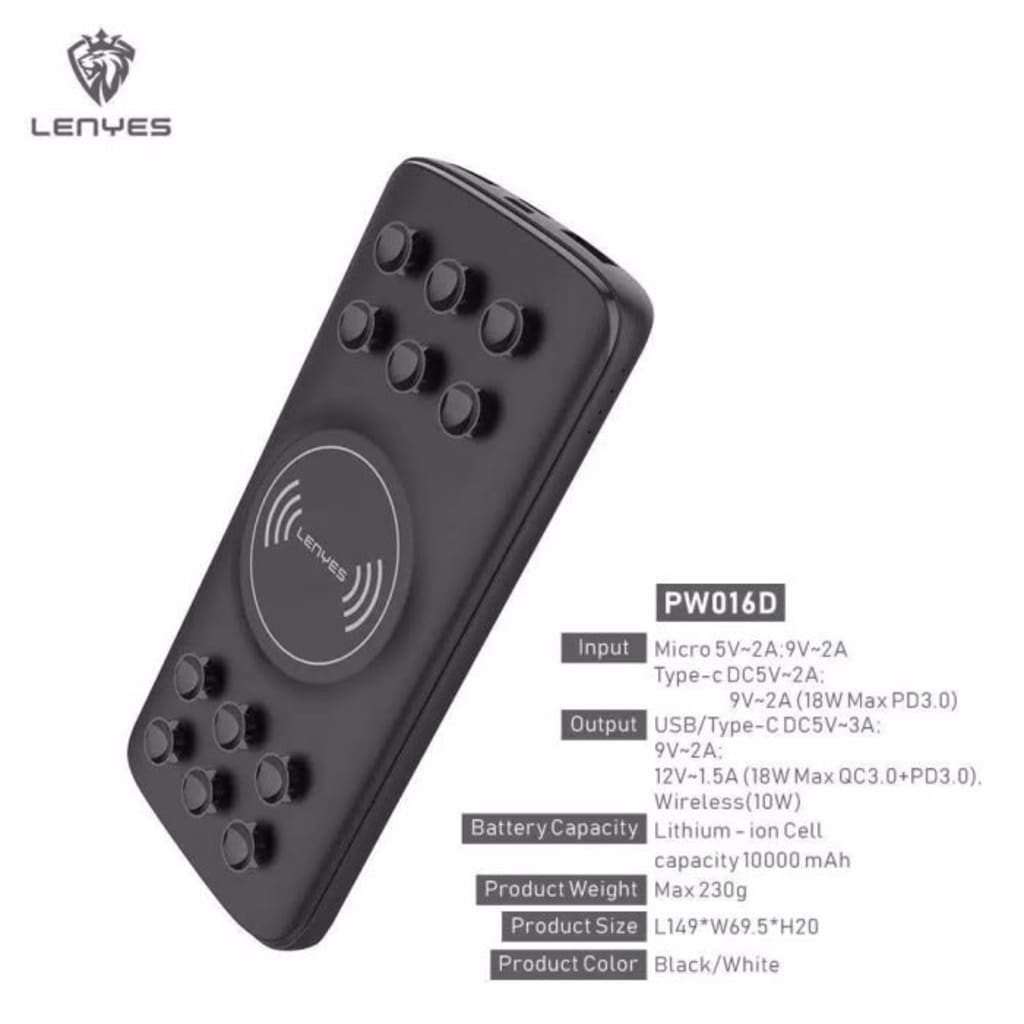 POWER BANK LENYES WIRELESS PWD16 10.000 MAH di qeong.com