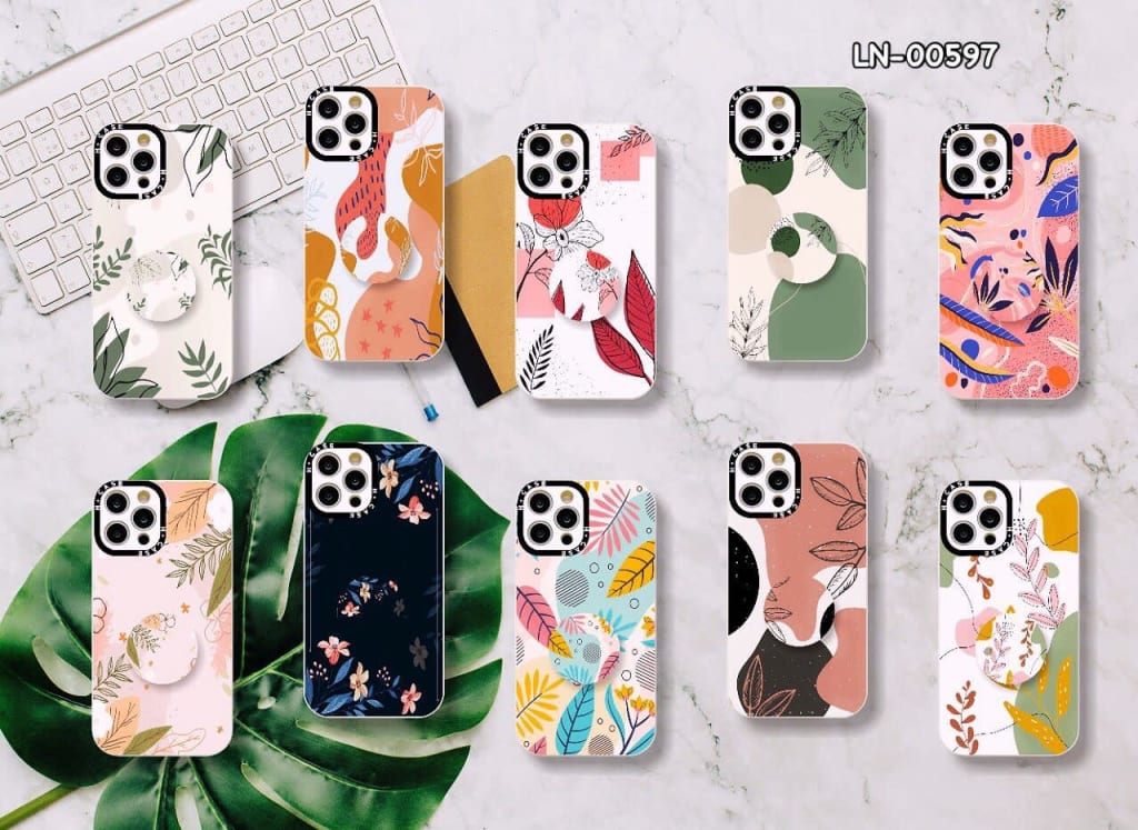 SOFTCASE PREMIUM WHITE LEAF BATIK + POPSOCKET PC di qeong.com