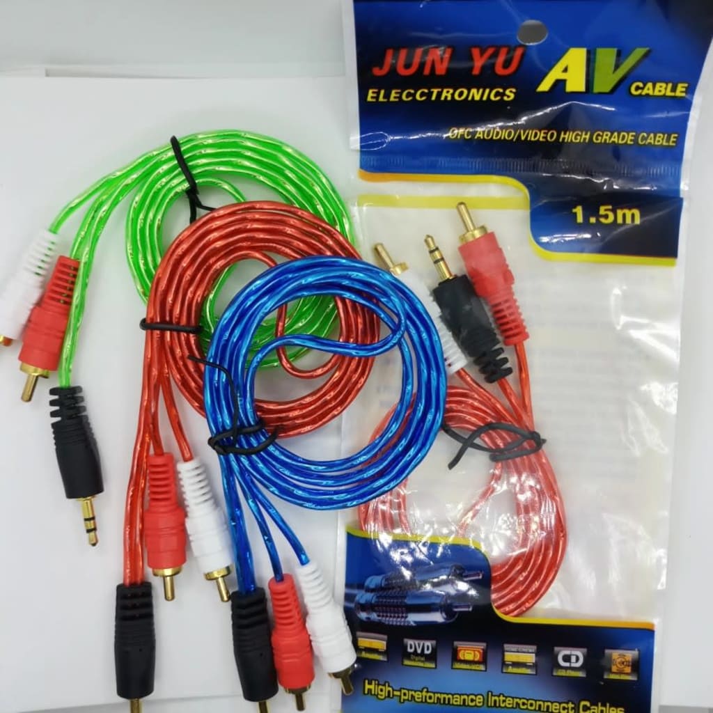 KABEL AUDIO 2 IN 1 KABEL AUX RCA TRANSPARAN di qeong.com