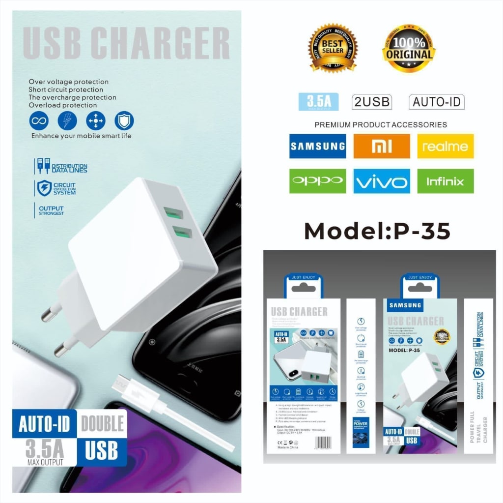 CHARGER BRANDED P35 2USB di qeong.com