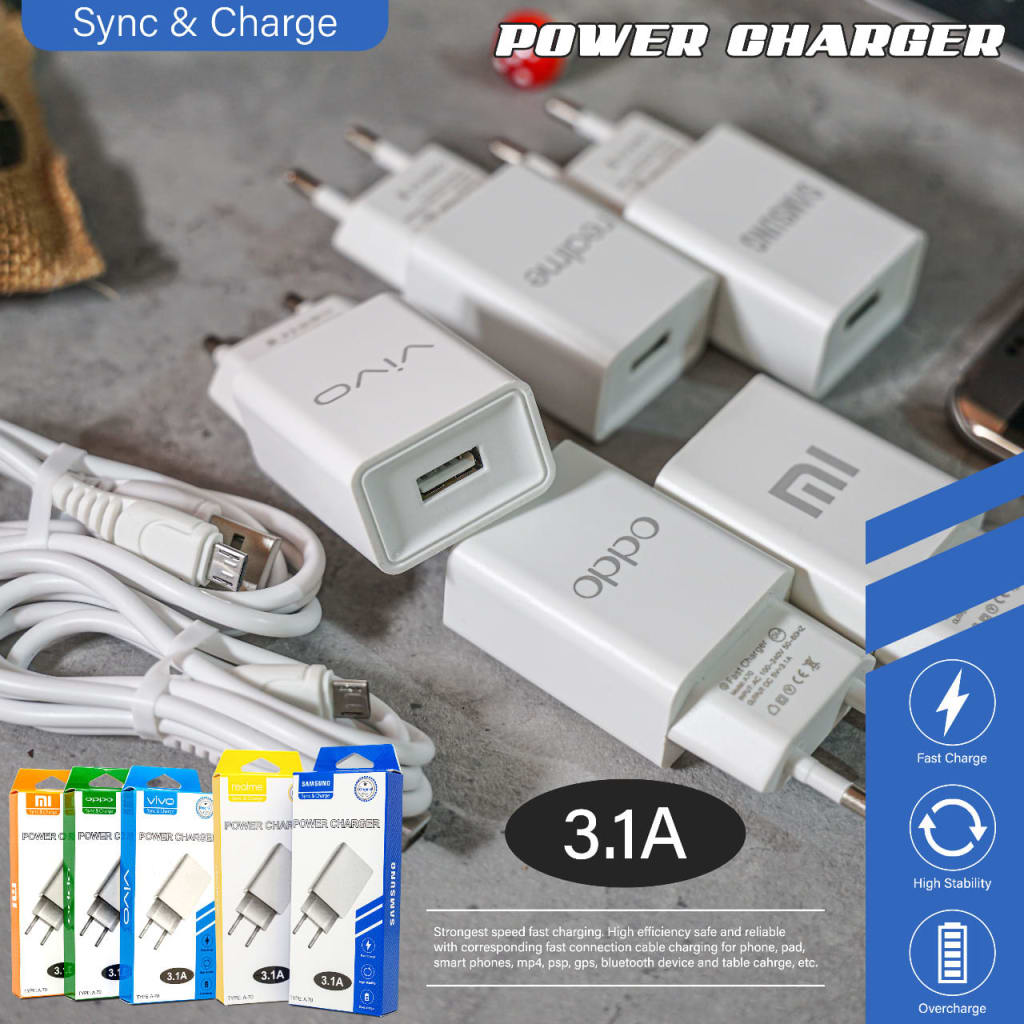 CHARGER USB BRANDED A-70 3.1A COLOKAN MICRO + PACKING IMPORT di qeong.com