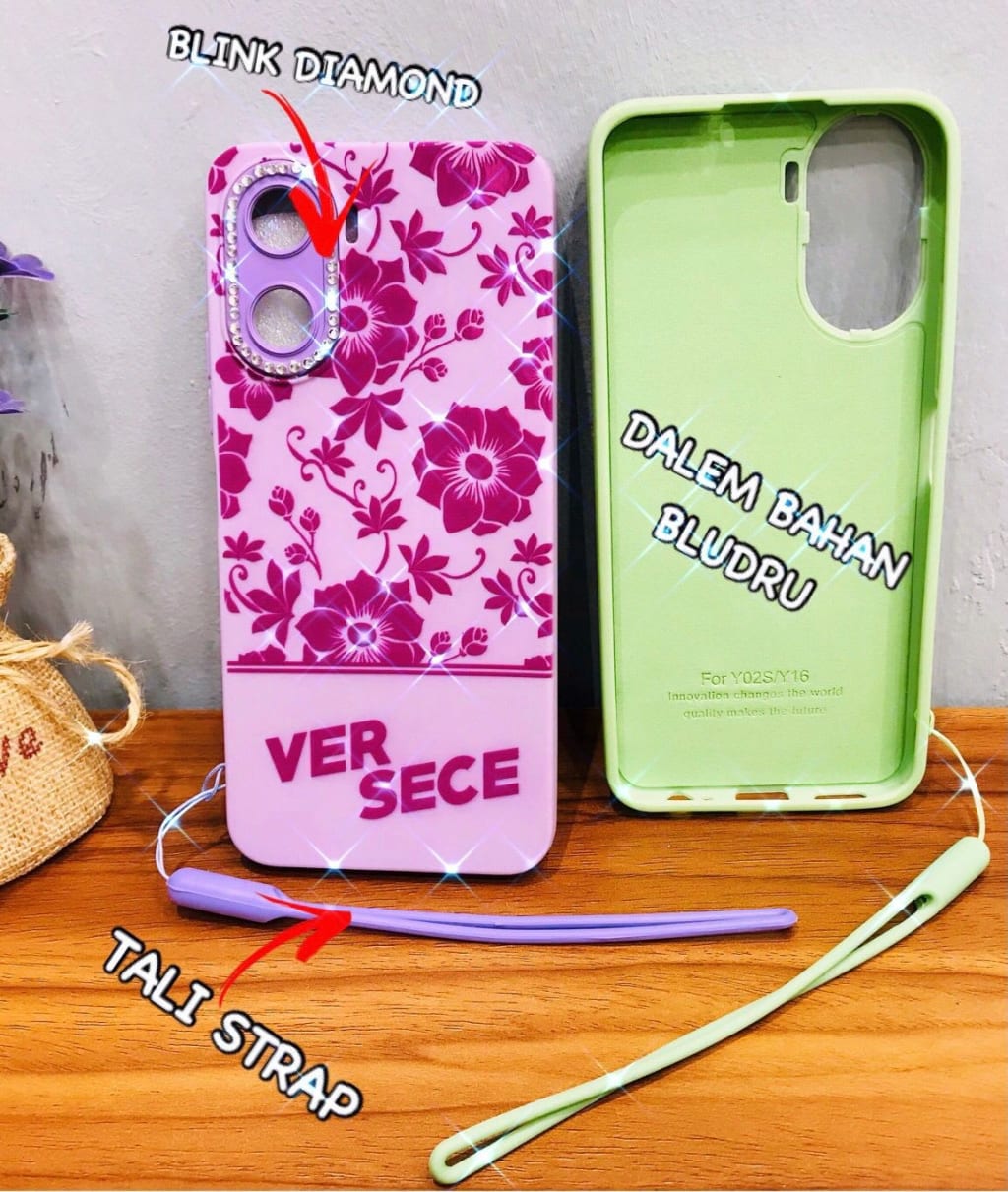 SOFTCASETIFY MACARON DIAMOND BLINK BRANDED FLOWER + TALI STRAP PC di qeong.com