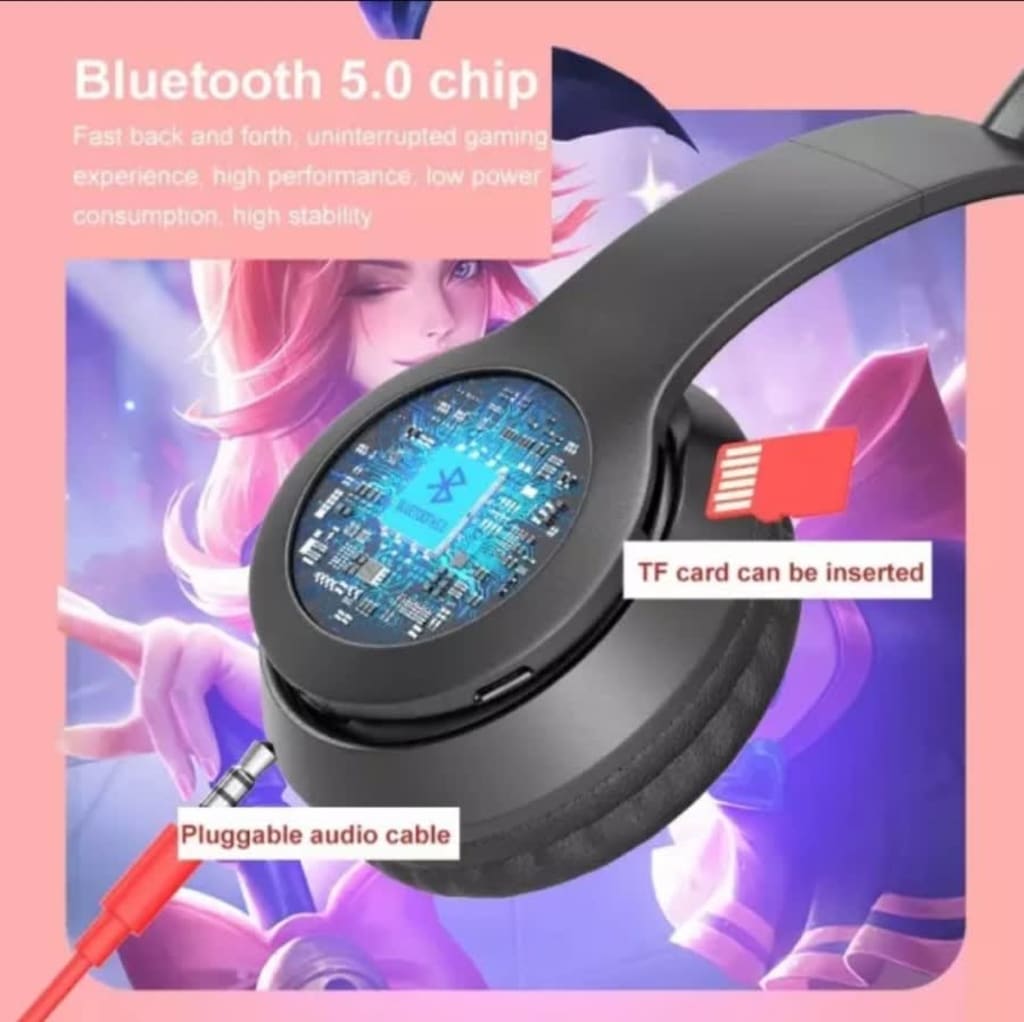 Headphone Wireless MZ-58 Bluetooth5.0 Earbuds Cat LED High Quality di qeong.com