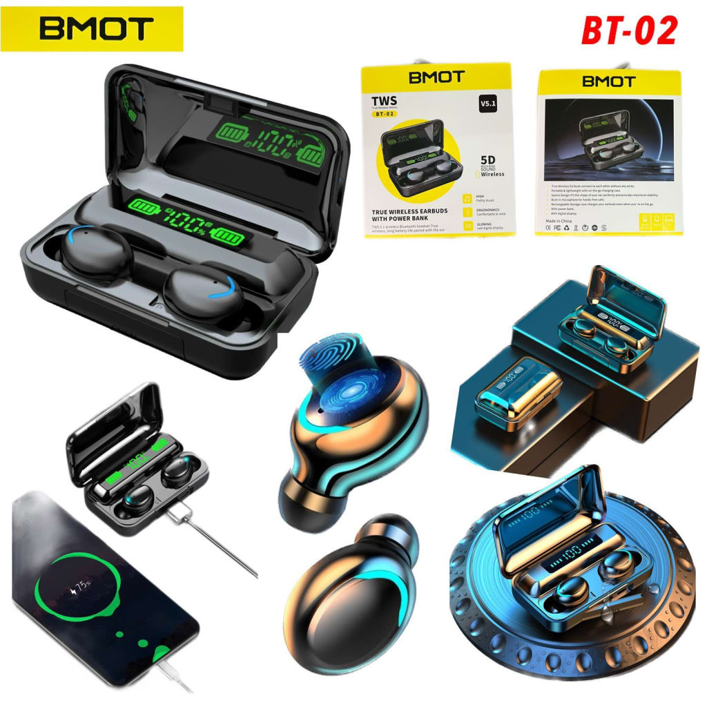 HEADSET BLUETOOTH TWS BMOT-02 + POWER BANK di qeong.com