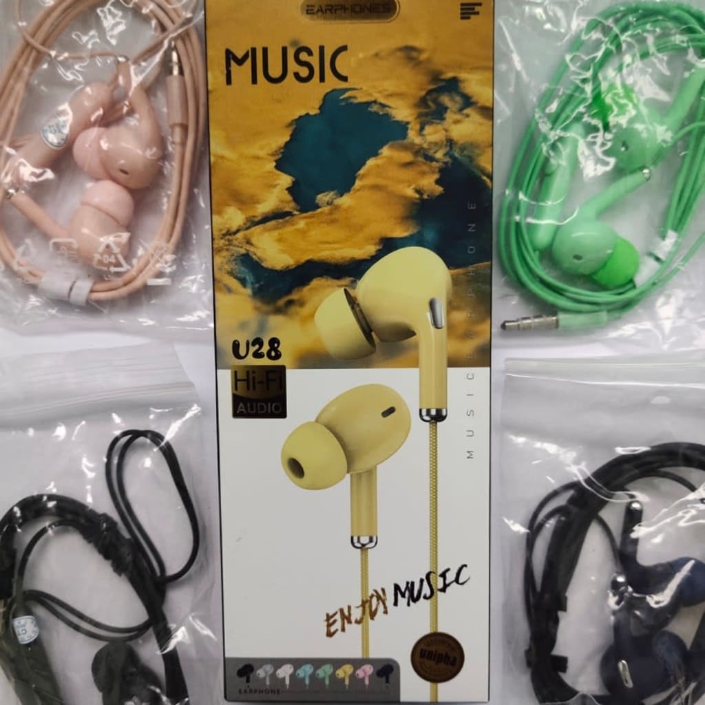 Hf Headset Macaron Warna U28 Earphones HI-FI Audio Stereo ExtraBass di qeong.com