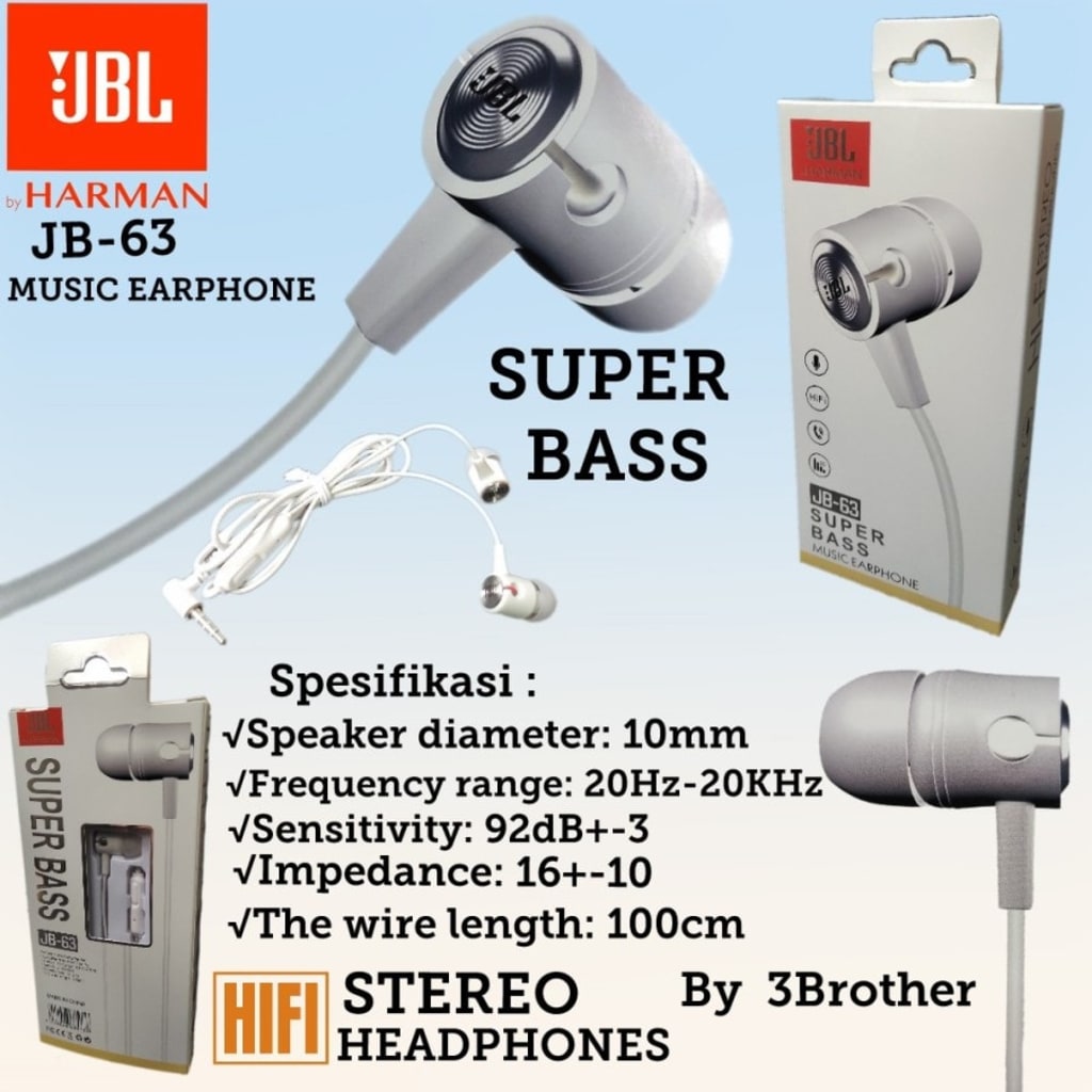 Hf Headset JB-63 HI-FI Stereo Earphone Super Bass Professional Sound di qeong.com