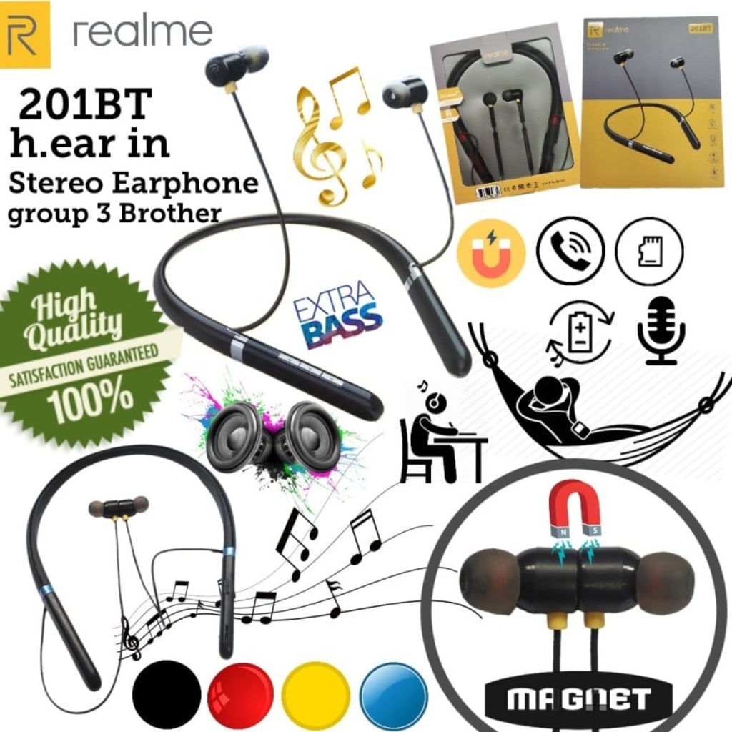 Headset Wireless 201BT Realme Sport Magnet Earphone Professional Sound di qeong.com