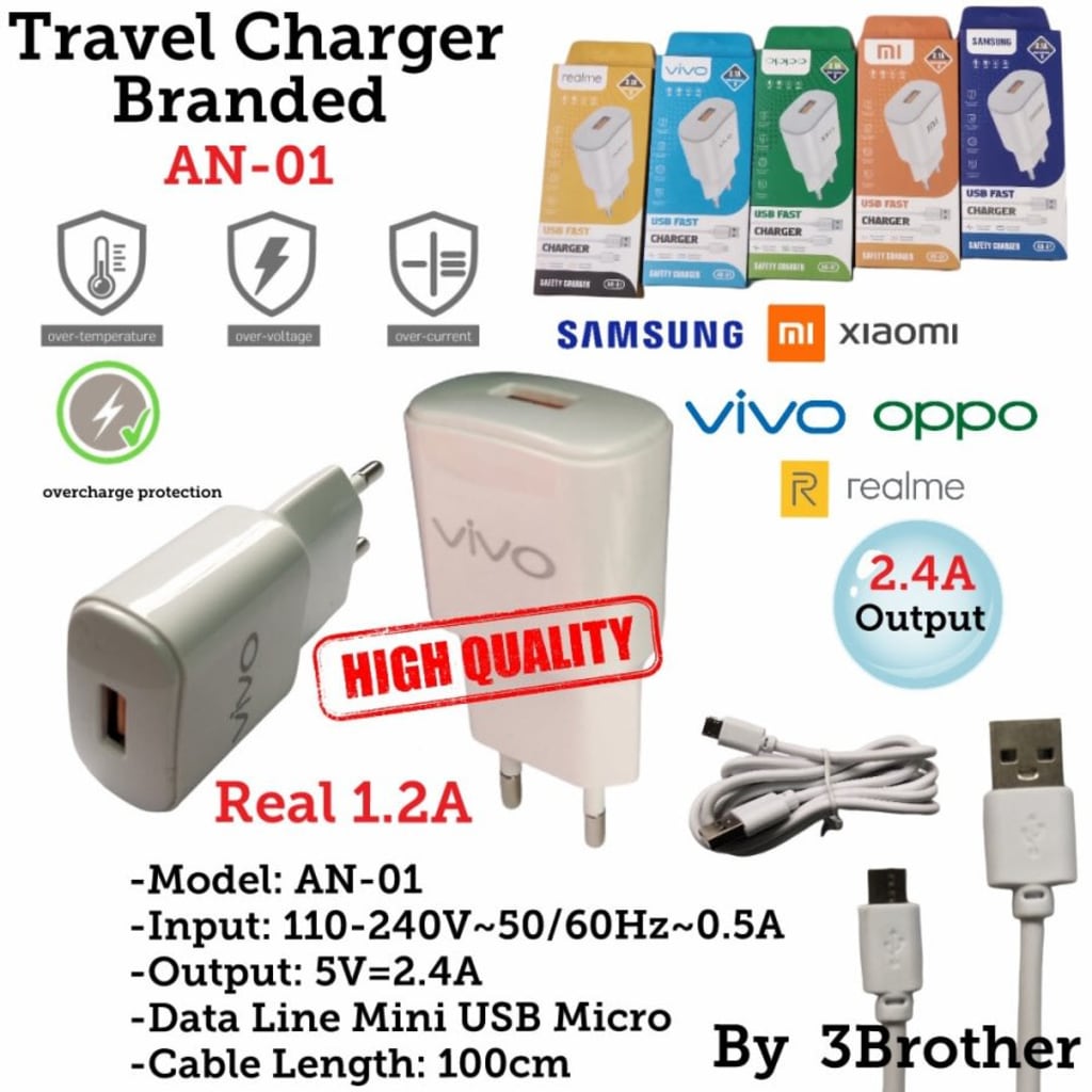 Travel Charger Branded AN-01 1.USB Kabel Micro High Quality di qeong.com