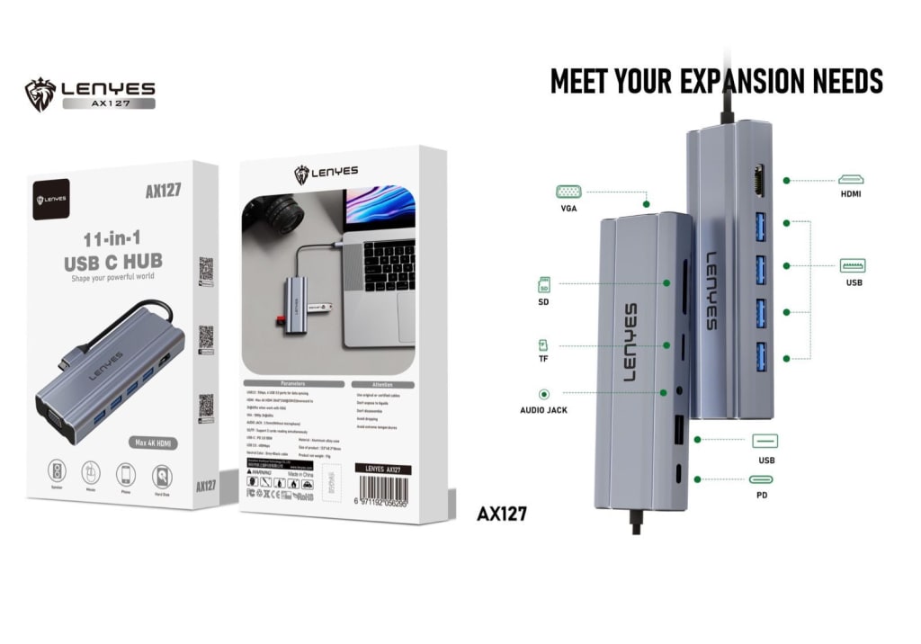 LENYES TYPE C HUB AX-127 11 IN 1 di qeong.com