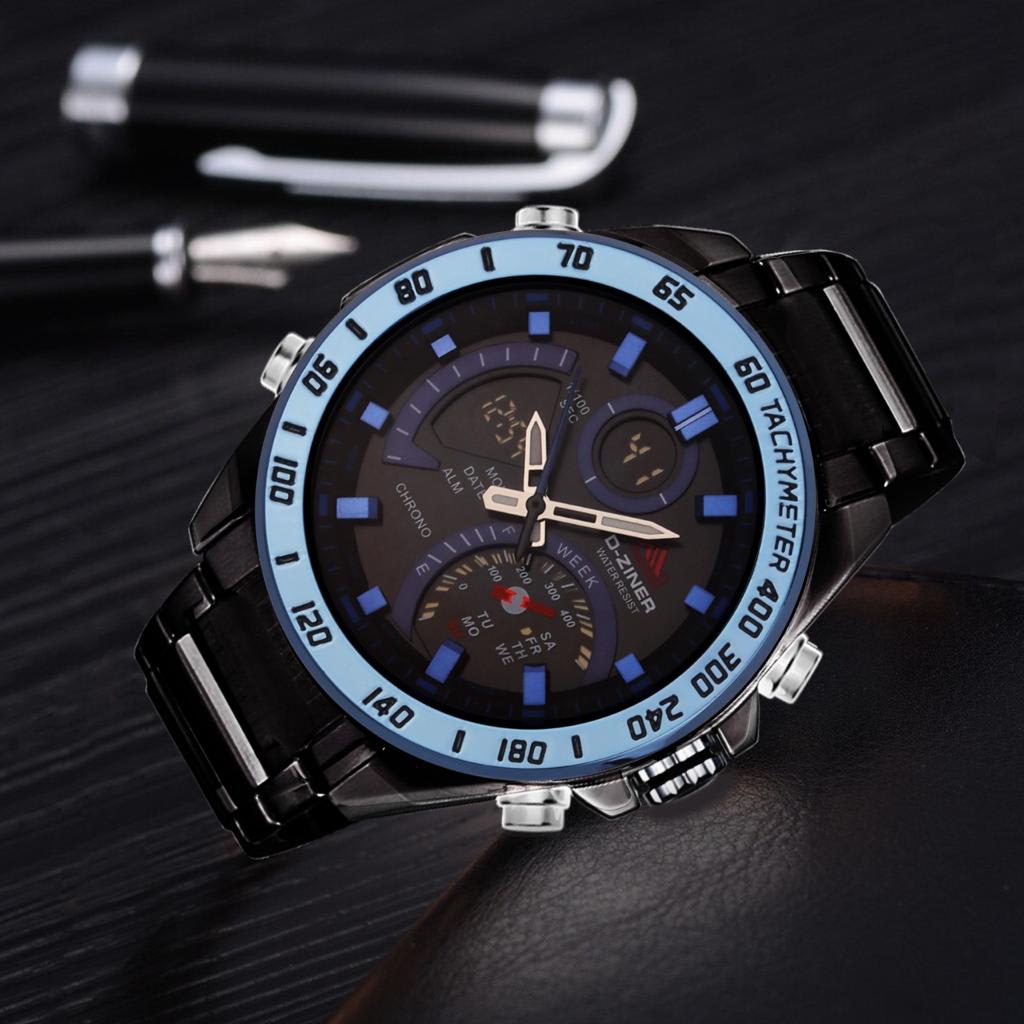 JAM TANGAN PRIA DZINER 8293 DOUBLE TIME WATER RESISTANT 30M di qeong.com