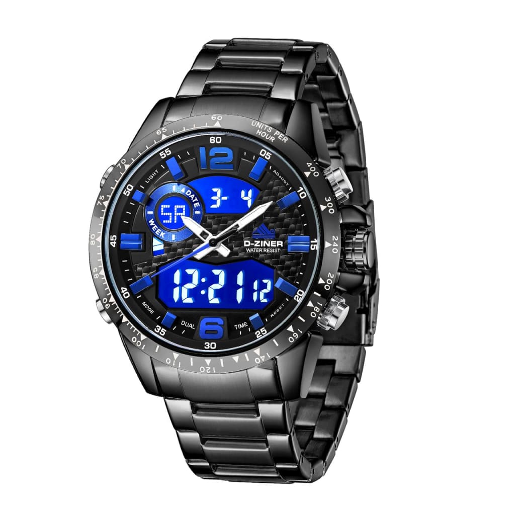 JAM TANGAN PRIA DZINER 8306 DOUBLE TIME RANTAI STAINLESS STEEL WATER RESISTANT 30M di qeong.com