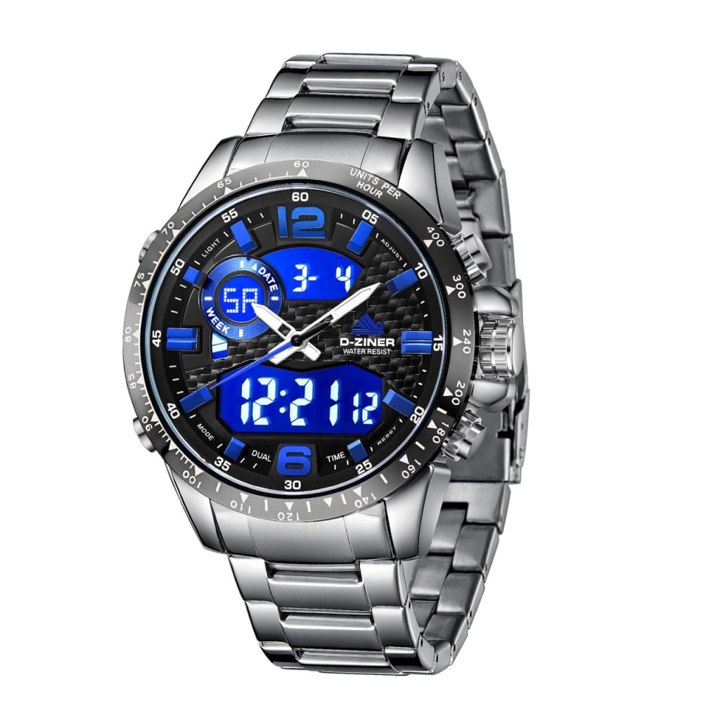 JAM TANGAN PRIA DZINER 8306 DOUBLE TIME RANTAI STAINLESS STEEL WATER RESISTANT 30M di qeong.com